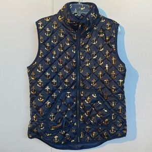 Simply Southern Navy Gold Anchor Puffer Vest Size XL